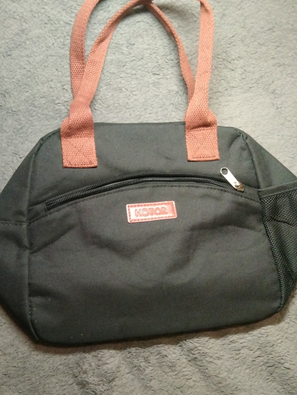 Black Tote Bag with Pink Handles
